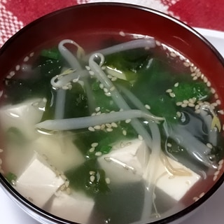 もやし＊ワカメ＊豆腐の中華スープ♪ごまとネギ添え☆